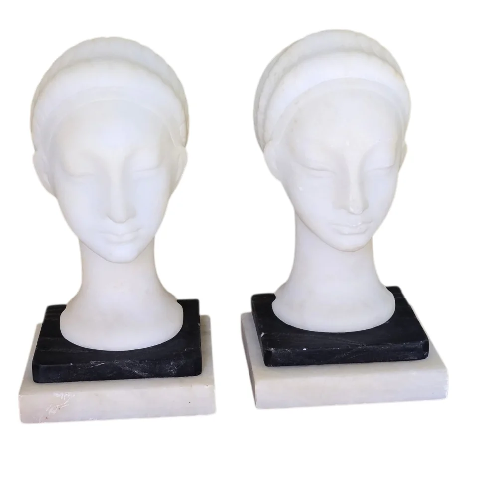 Vintage Italian Alabaster Bust Bookends – Mid Century Modern Shelf Decor” - Picture 2 of 10